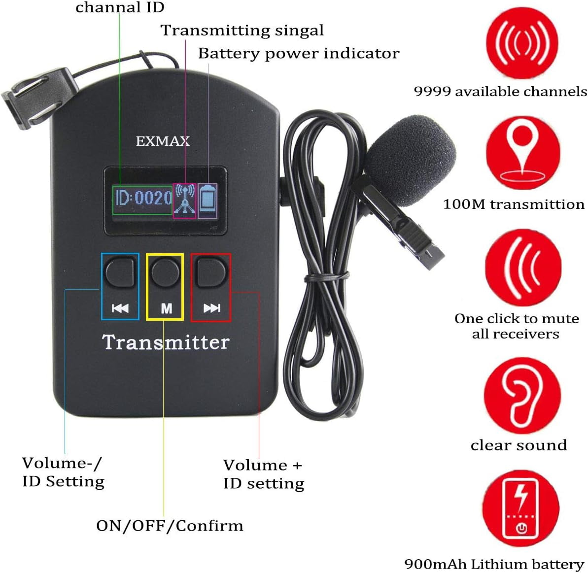 EXMAX EXD-6824 2.4G Wireless Voice Audio Tour Guide System Interpreter Translation Equipment for Churches Business Convention Tour Guide（並行輸入品） Tour Guide System EXMAX EXD-6824 2.4GHz Wireless Audio Tour Guide