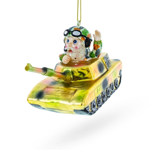 Santa the Tank Commander Glass Christmas Ornament