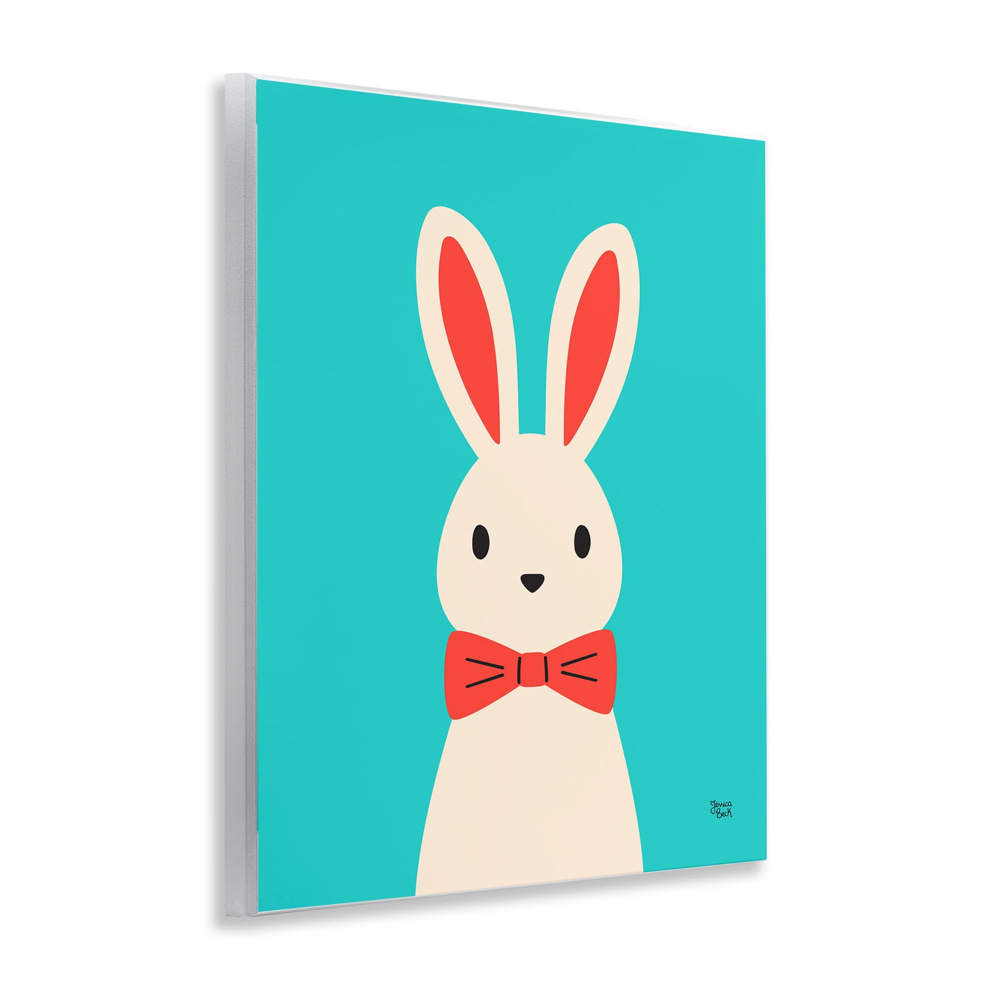 Stupell Industries Rabbit & Bowtie on Turquoise Animals Painting Unframed Art Print Wall Art, 11 x 14