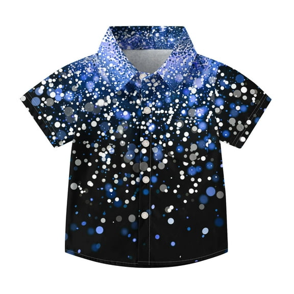 AUNVITO Kids Stylish Cute Casual Short Sleeve School Uniform Shirt with Star Sequins Pocket Glitter Comfy Sparkling Design