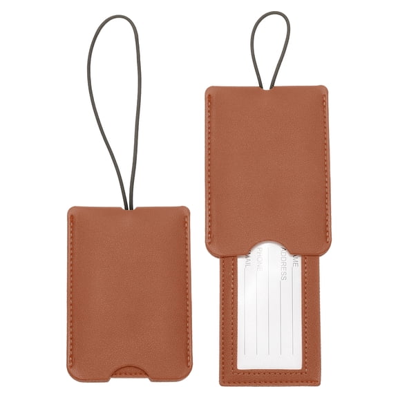 Uxcell 2 Pcs Suitcase Tags, Brown Leather Luggage Name Tags Travel Accessories for Luggage Bags, 4.33 Inch