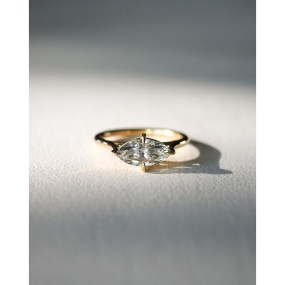 1.5ct East West Marquise Solitaire Moissanite Diamond Ring Luxurious Engagement Ring and Wedding ring, Anniversary Gift