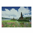 thumbnail image 1 of Balinese Cutting Board, Pura Ulun Danu Building Bali Tropic Flowers Water Plants Tower in Sea Scenery, Decorative Tempered Glass Cutting and Serving Board, Small Size, Green Pink Blue, by Ambesonne, 1 of 1