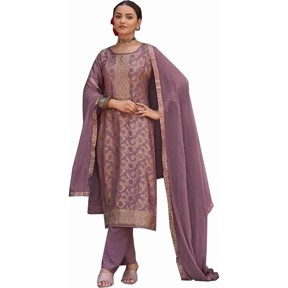 Indian Pakistani Ready to Wear Beautiful Woman's Wear Salwar Kameez Pant Suits ( Purple, L - 42 )