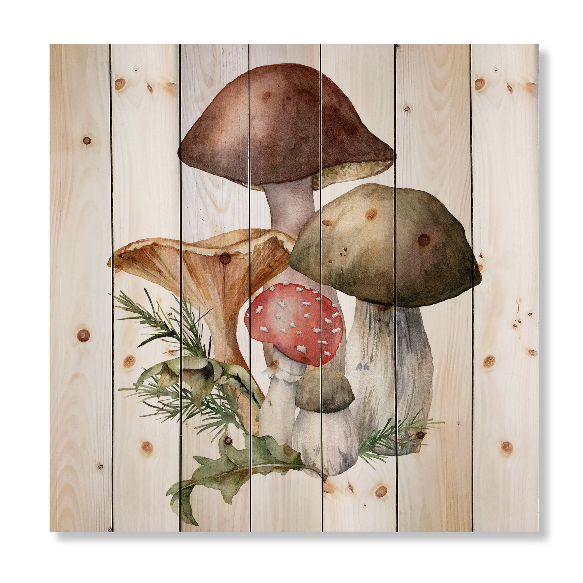 Designart 'Autumn Composition With Mushrooms' Traditional Print on Natural Pine Wood
