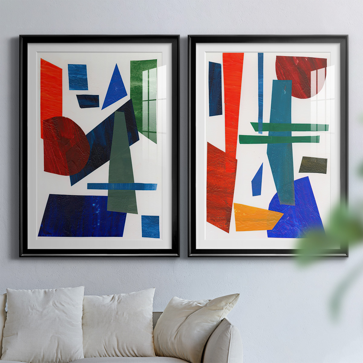 Wexford Home Colorful Shapes III Premium Framed Print, 22.5" x 30.5" - Ready to Hang, Black (Set of 2)