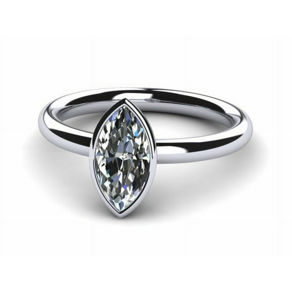Marquise Cut Bezel Set Women's Enagagement Ring, Solitaire With Accents Wedding Ring, 1.8 Ct Simulated Diamond Ring, 14K White Gold Plated, Anniversary Promise Ring, Girlfriend Proposal Ring