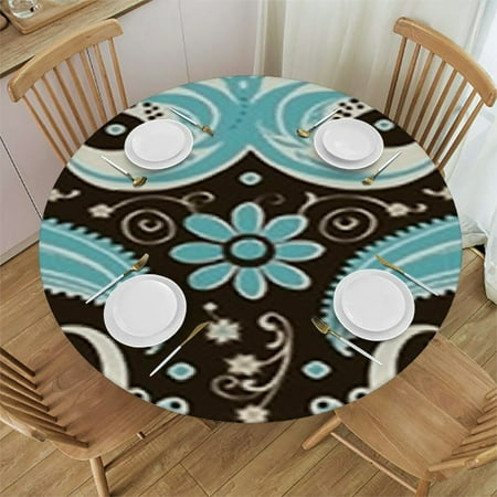 

HAOXIT Round Fitted Table Cover Table Cloth for Indoor Outdoor Dining Fit Round Table Compatible with Traditional Floral Paisley Bandanna Pattern 38-42