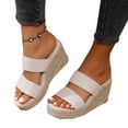 thumbnail image 5 of Agkizg Summer Wedge Sandals for Women Open Toe Thick Soles Slide Sandals Casual Slippers Beach Sandals Comfortable Shoes Beige, Size 9.5, 5 of 6