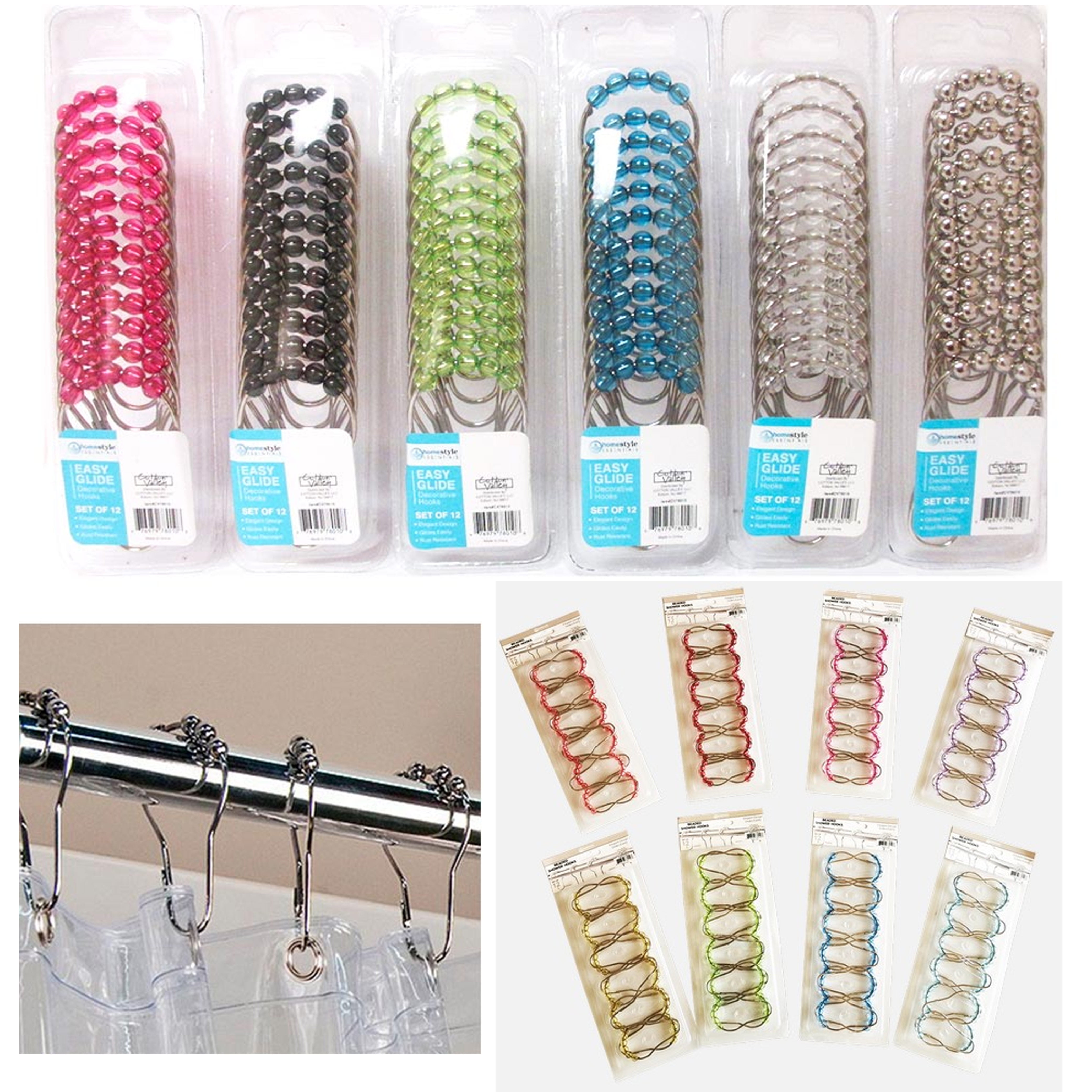 Details about   Metal Shower Curtain Hooks Set Of 12 Pewter Look Square Easy To Install Quality 