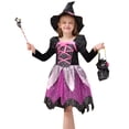 thumbnail image 2 of Disfraz de bruja de Halloween para niñas con sombrero puntiagudo y varita con estrellas plateadas brillantes, vestido estampado para fiesta de carnaval y mascarada de Halloween, 2 of 4