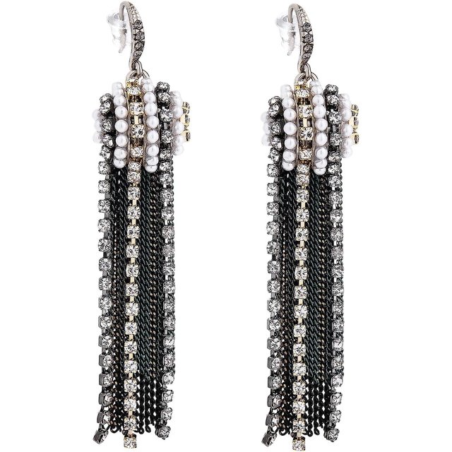 Pendientes colgantes con flecos para mujer, estilo bohemio, largos, hechos a mano, con cristales de circonita cúbica bohemia, cadena llamativa, pendientes colgantes de boda para fiesta de graduac