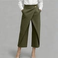 thumbnail image 2 of VBVC Women's Wrap Front Capri Pants,High Waist Wide Leg Cropped Trousers For Women,Ladies Elegant Office Workwear Culottes with Pockets,Army Green,S-2XL, 2 of 9