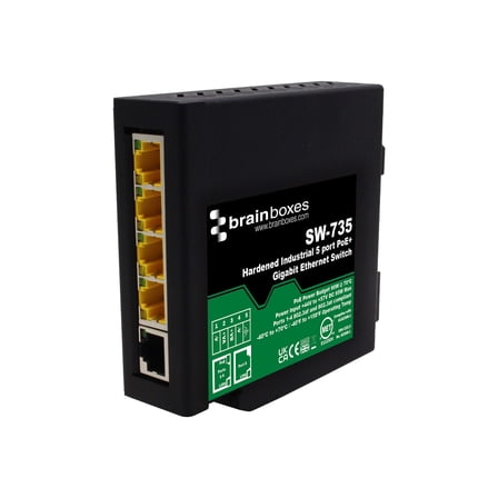 Brainboxes Hardened Industrial 5 Port PoE  Gigabit Ethernet Switch
