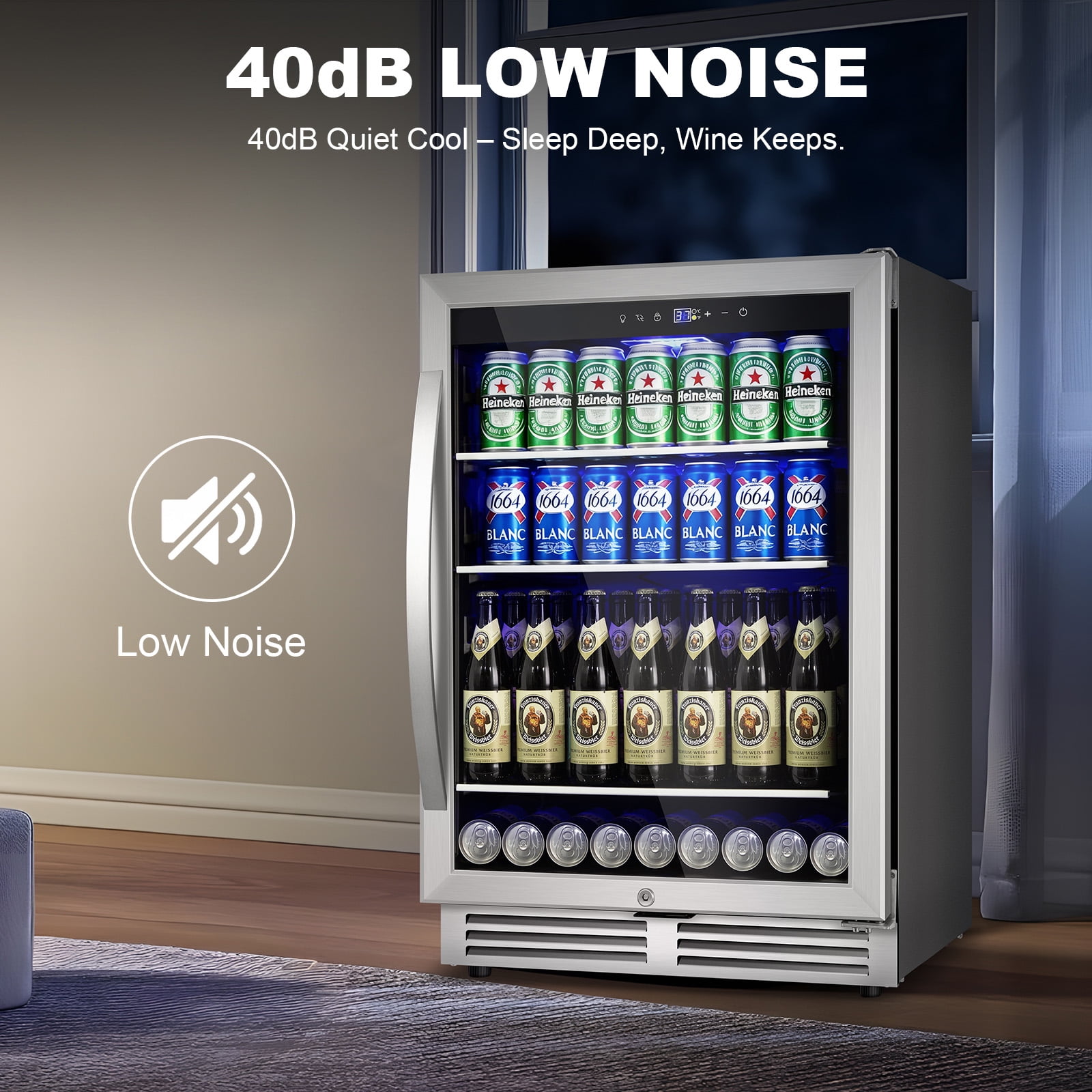 TITTLA 24 inch Beverage Refrigerator,190 Cans Beverage Cooler with Glass Shelves,Under Counter Refrigerator,Silver