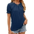 thumbnail image 5 of Ruffle Sleeve Tops For Women Solid Loose Crew Neck T Shirts Comfy Soft Work Tee Pullover Outfits Navy L, 5 of 6