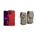 thumbnail image 1 of Case with Belt Holster Bundle for iPhone 14 Pro Max: Slim EX Hybrid Series Shockproof Case (Red) and Vertical Rugged Denim Nylon Phone Pouch (Brown), 1 of 9