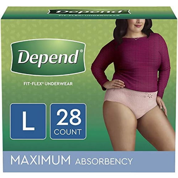 Depend FIT-FLEX Incontinence Underwear for Women, Maximum Absorbency, L, 28 Count