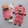 thumbnail image 2 of Baby Boy Outfits Boys Girls Cartoon Bear Print Flannel Hoodie Vest Pants 3 Piece Set Boys' Clothing Sets Hot Pink 12-18 Months, 2 of 4