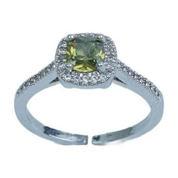 【Open Ring】Silver Plated Copper Alloy Rings with Olive Green/Yellow Zircon Center, Elegant Daily Jewelry for Women