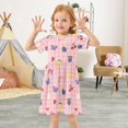 thumbnail image 3 of FORMRS Girls Short Sleeve Dress Summer Casual Round Neck A-line Beach Sundress, Sizes 2T-8T, Pink Plaid Fruit Pattern, 3 of 8