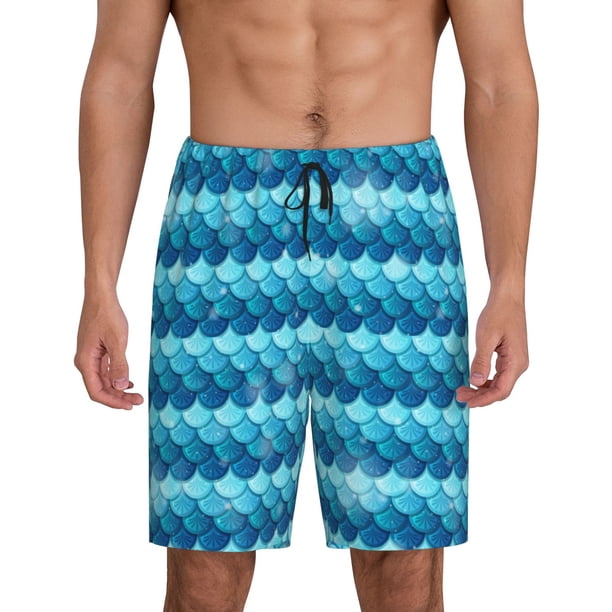 Balery Pearlescent Scales Pantalones cortos de pijama de punto de algodón para hombre con cinturilla y bolsillos-4X-Large