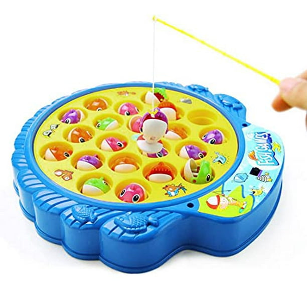 Haktoys Fishing Game Toy Set with Rotating Board, Now with Music On/Off  Switch for Quiet Play, Includes 21 Fish and 4 Fishing Poles