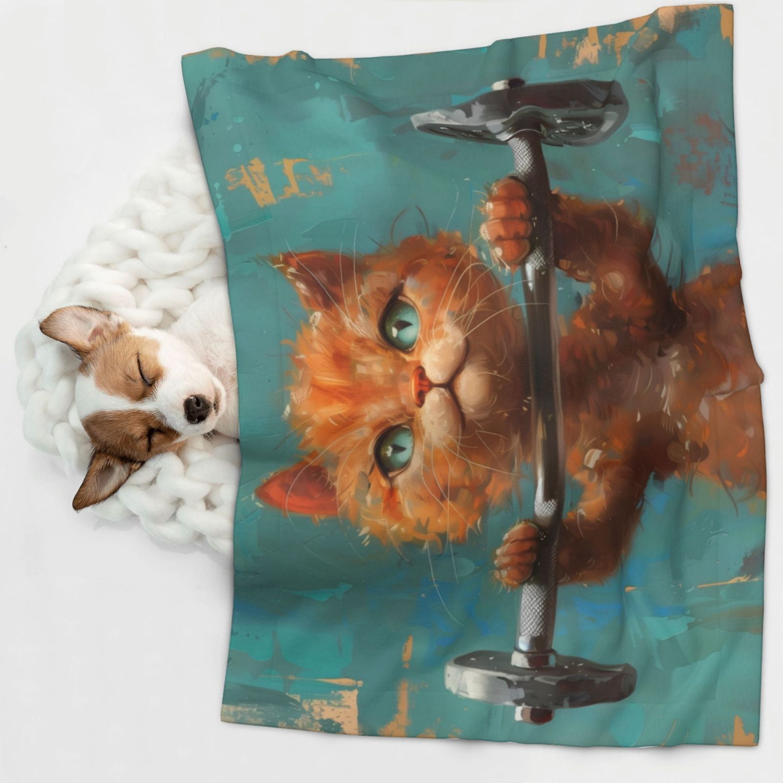 Naloa Strong Kitten Lifting Weights Dog Blanket, 3 Sizes Cat Blanket for Indoor Cats Large Medium Small Dog Gifts-Large