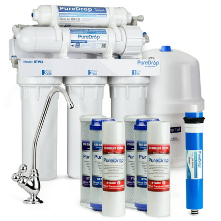 Puredrop Rtw5 Under Sink 5 Stage Reverse Osmosis Drinking Water Filtration System With Extra Pre Filter Set