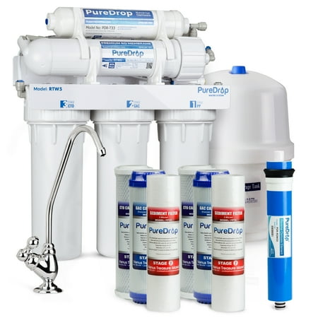 PureDrop RTW5 Under Sink 5 Stage Reverse Osmosis Drinking Water Filtration System with Extra Pre-Filter (Best Drinking Water Filtration System)