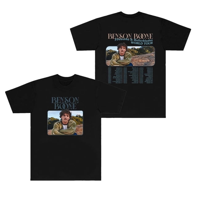 T-Shirt Benson Boone Feux d'Artifice et Patins à Roulettes Tournée Mondiale Femmes Hommes Col Rond Manches Courtes