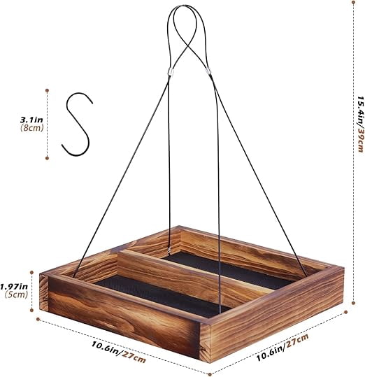 SNYNUXX Bird Feeder Hanging Tray, Seed Tray Wooden Platform Hummingbird Feeder Hanging Tray Mesh Seed Platform for Garden Yard Outside Decoration Attracting for Wild Birds(Brown-2pk)