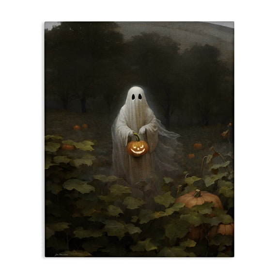 Stupell Industries Ghost in Pumpkin Patch Fantasy & Sci-Fi Painting Wrapped Canvas Canvas Art Print Wall Art, 16 x 20