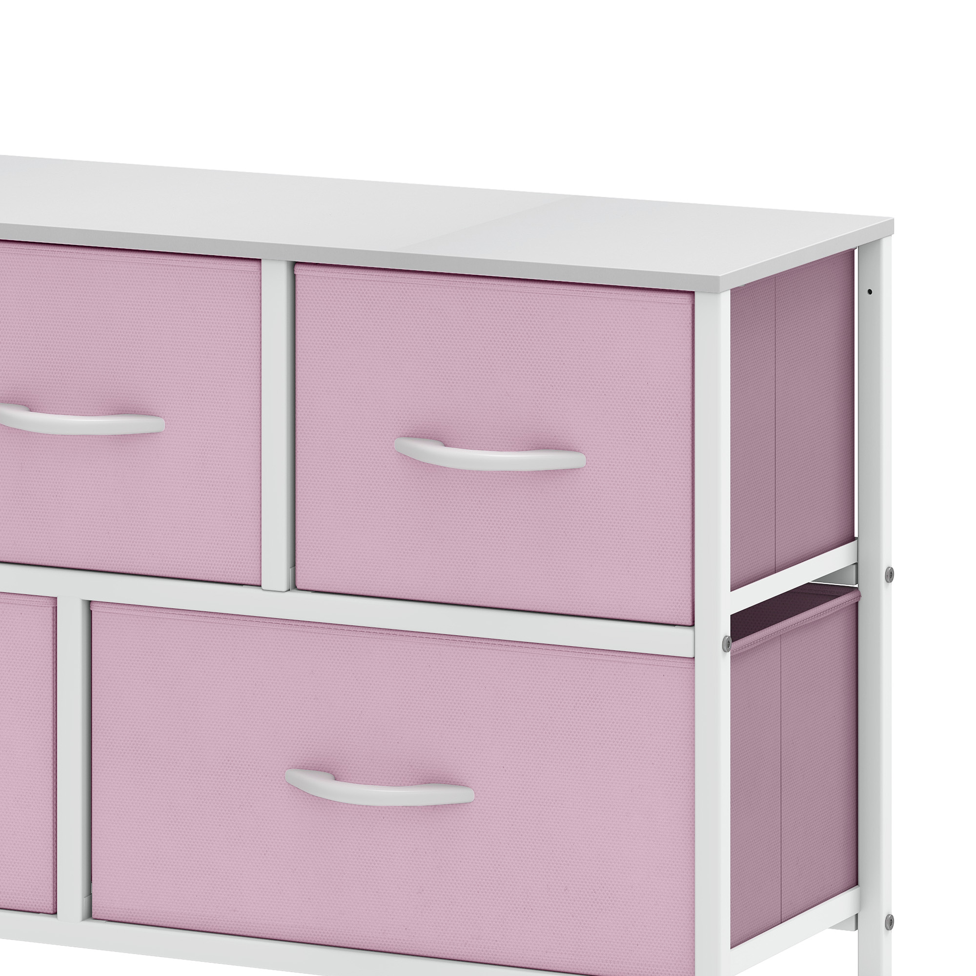 Uforic Wide Fabric Dresser with 5 Drawers,Storage Organizer with White Plastic Handles,Steel Frame,and Wooden Top for s, Living Rooms