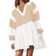 thumbnail image 1 of Lovzfmll Robe Décontractée Surdimensionnée pour Femmes, Robe Patchwork d'Automne à Manches Longues, Col à Revers Plissé, Mini Robe Kaki, TG, 1 of 8
