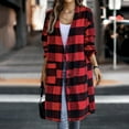 thumbnail image 2 of IROINNID Women's Woolen Coat Long Sleeve Stripes Outwear, Comfy Plaid Vintage Lapel Wool Coat, 2 of 8