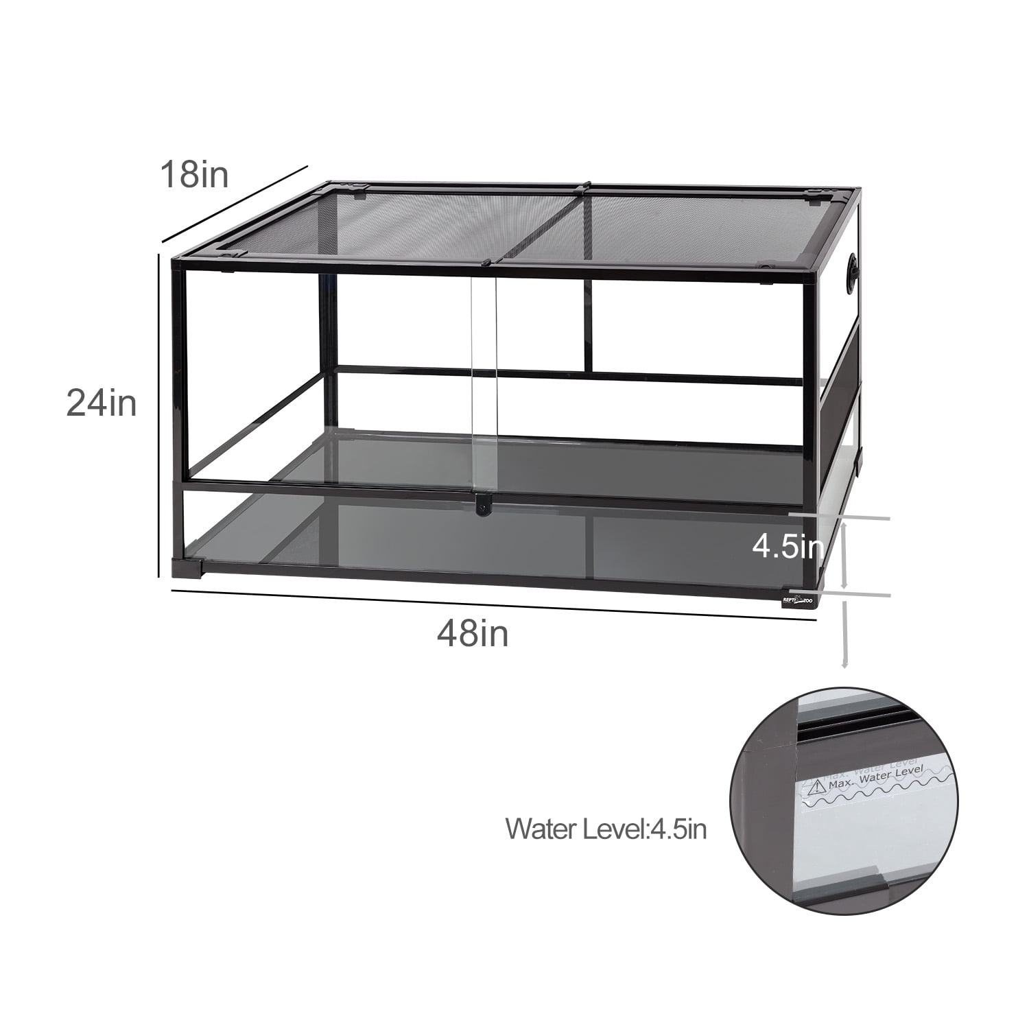 REPTIZOO Medium-tall Full Reptile Glass Terrarium 48L x 18W x 24H, Easy Assembly