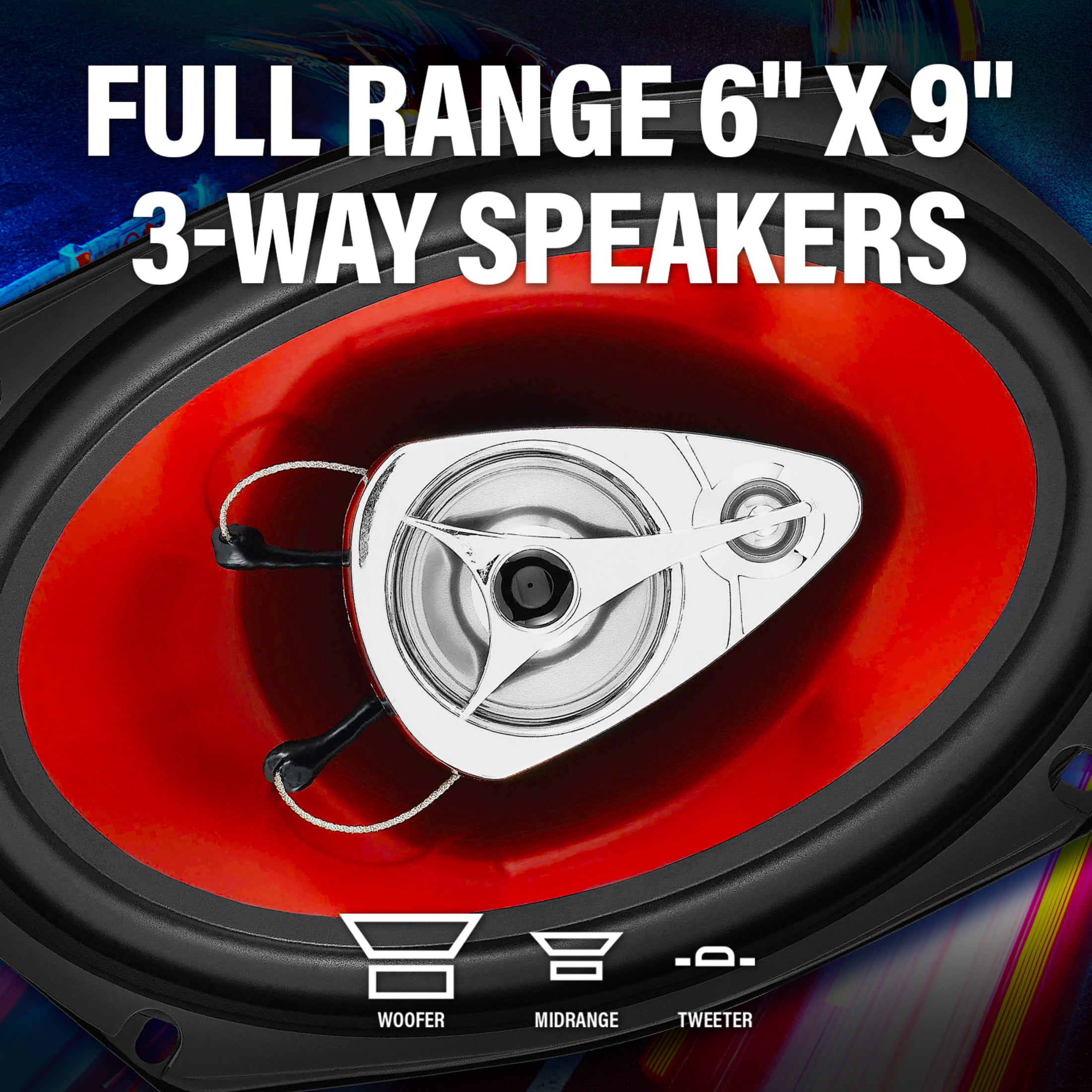BOSS Audio Systems CH6930 Chaos Series 6 x 9 inch Car Door Speakers - 400 Watts Max (per pair), Coaxial, 3 Way, Full Range, 4 Ohms, Sold in Pairs, Bocinas Para Carro