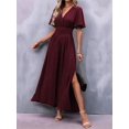 thumbnail image 4 of Women'S Summer Dresses Short Sleeve Maxi Dress Casual V Neck Flowy Sundress Wine Red XXL, 4 of 9