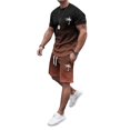 thumbnail image 4 of SHIXIAOO Men's 2025 Summer Tracksuit Plus Size Short Sleeve O Neck Athletic Suit Casual Color Block Drawstring Waist Tracksuit Set Men's Suits Slim Fit Modern Chef Suit for Men, 4 of 6