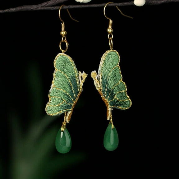 Jade Butterfly Earrings Drop Charm Vintage Women Jewelry Natural