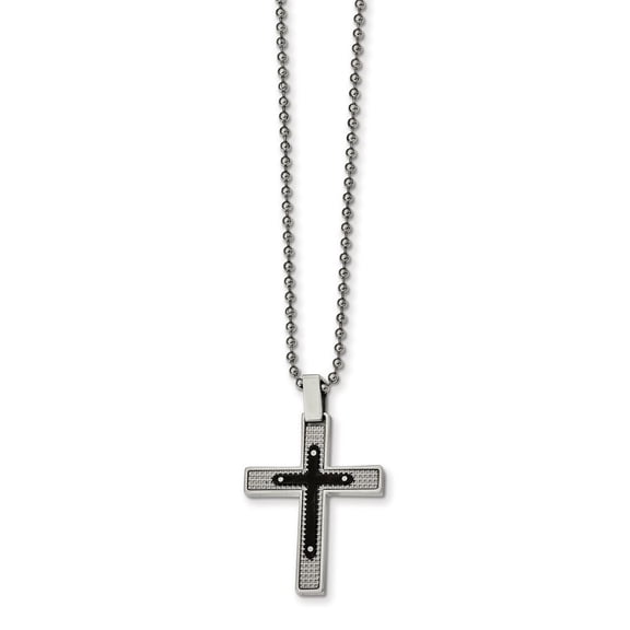 Stainless Steel Polished Textured Black Ip-plated Cross Necklace - 22 Inch - Measures 30.25mm Wide