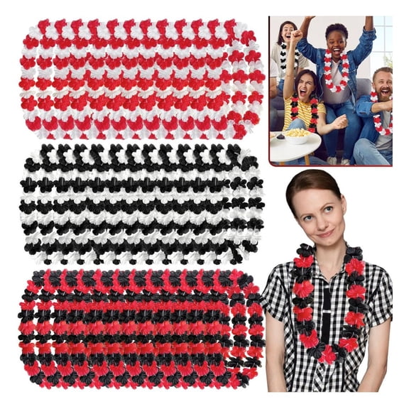 30 Pcs Racing Party Flower Leis Black White Red Mixed Color Silk Tropical Flower Necklace Hawaii Luau Theme Movie Night Party Favors Supplies for Holiday Race Car Parties Beach Birthday Decorations