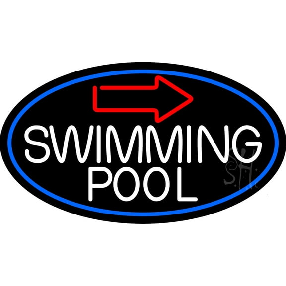 Swimming Pool With Arrow With Blue Border LED Neon Sign 13 x 24 - inches, Clear Edge Cut Acrylic Backing, with Dimmer - Bright and Premium built indoor LED Neon Sign for Bar decor.