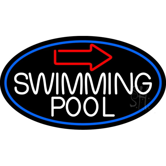 Swimming Pool With Arrow With Blue Border LED Neon Sign 20 x 37 - inches, Clear Edge Cut Acrylic Backing, with Dimmer - Bright and Premium built indoor LED Neon Sign for Bar decor.