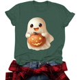 thumbnail image 5 of Htigea Womens Halloween T Shirts Cute Ghost Pumpkin Graphic T-Shirt | Crew Neck, Short Sleeve, Loose Fit, Soft Comfy, All Saints' Day, Holiday Party Tees 01#Green XXL, 5 of 9