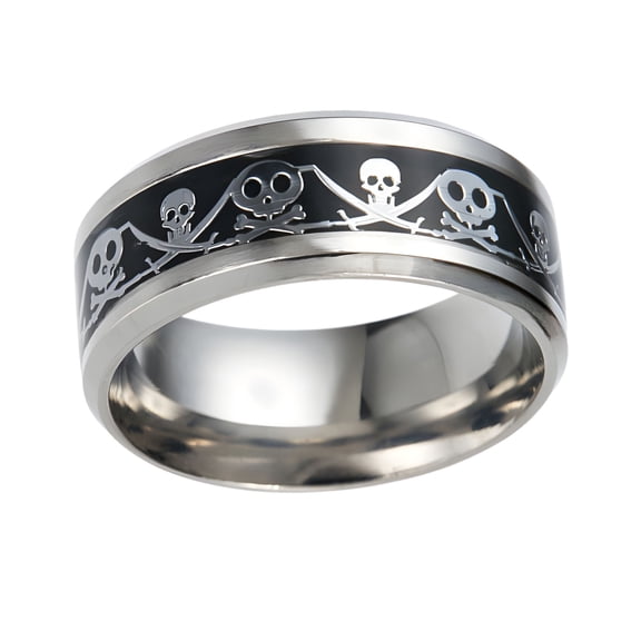 Pirate Jack Wedding Band Skull Ring Stainless Steel Men Women Ginger Lyne Collection