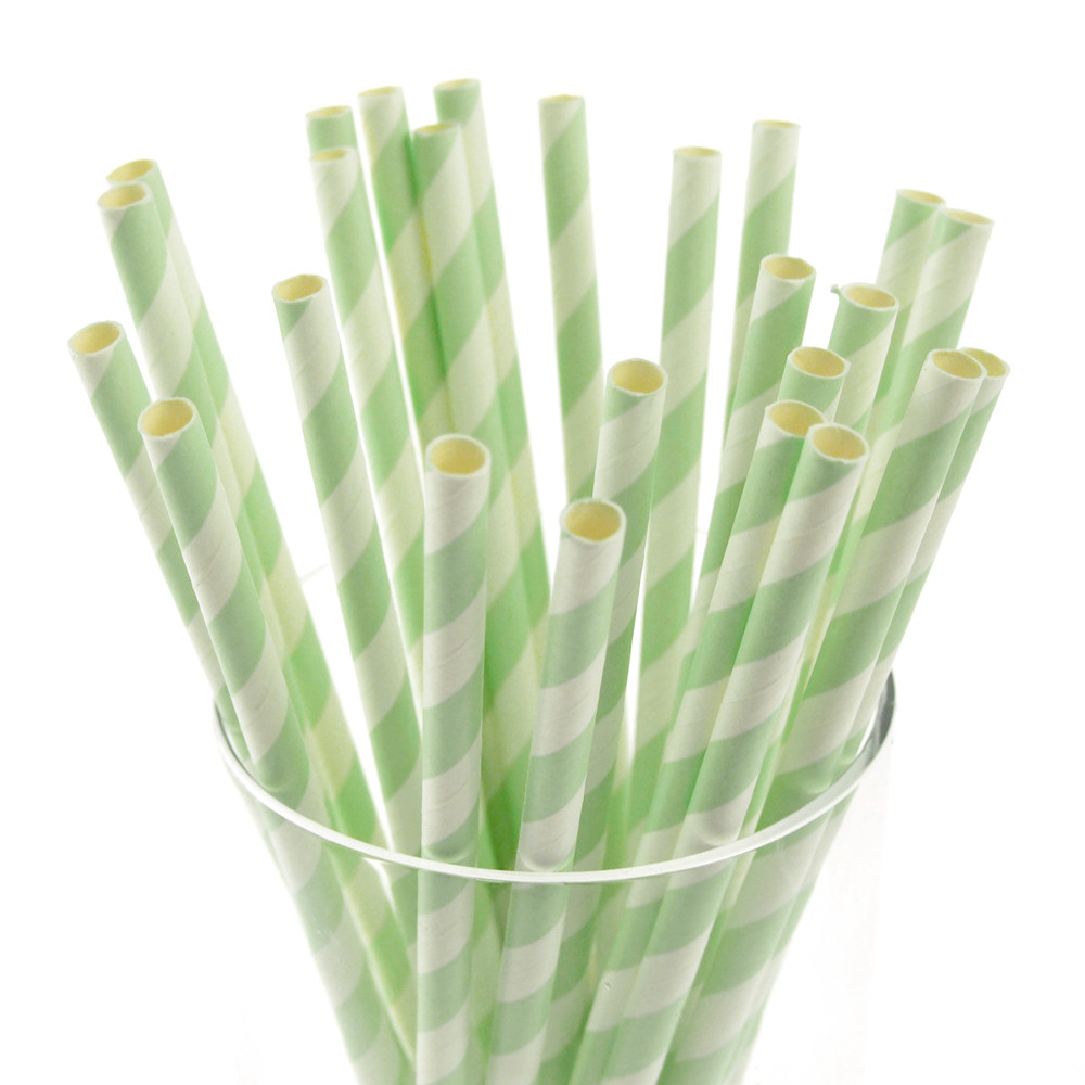 Candy Striped Paper Straws, 7-3/4-inch, 25-Piece, Mint Green/White - image 1 of 1