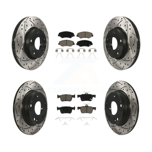 Transit Auto Front Rear Coated Drilled Slotted Disc Brake Rotors and Ceramic Pads Kit for Car Honda Civic KDC-100340