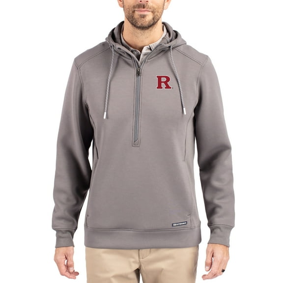 Men's-Cutter & Buck  Gray Rutgers Scarlet Knights Roam Eco Recycled Half-Zip Pullover Hoodie